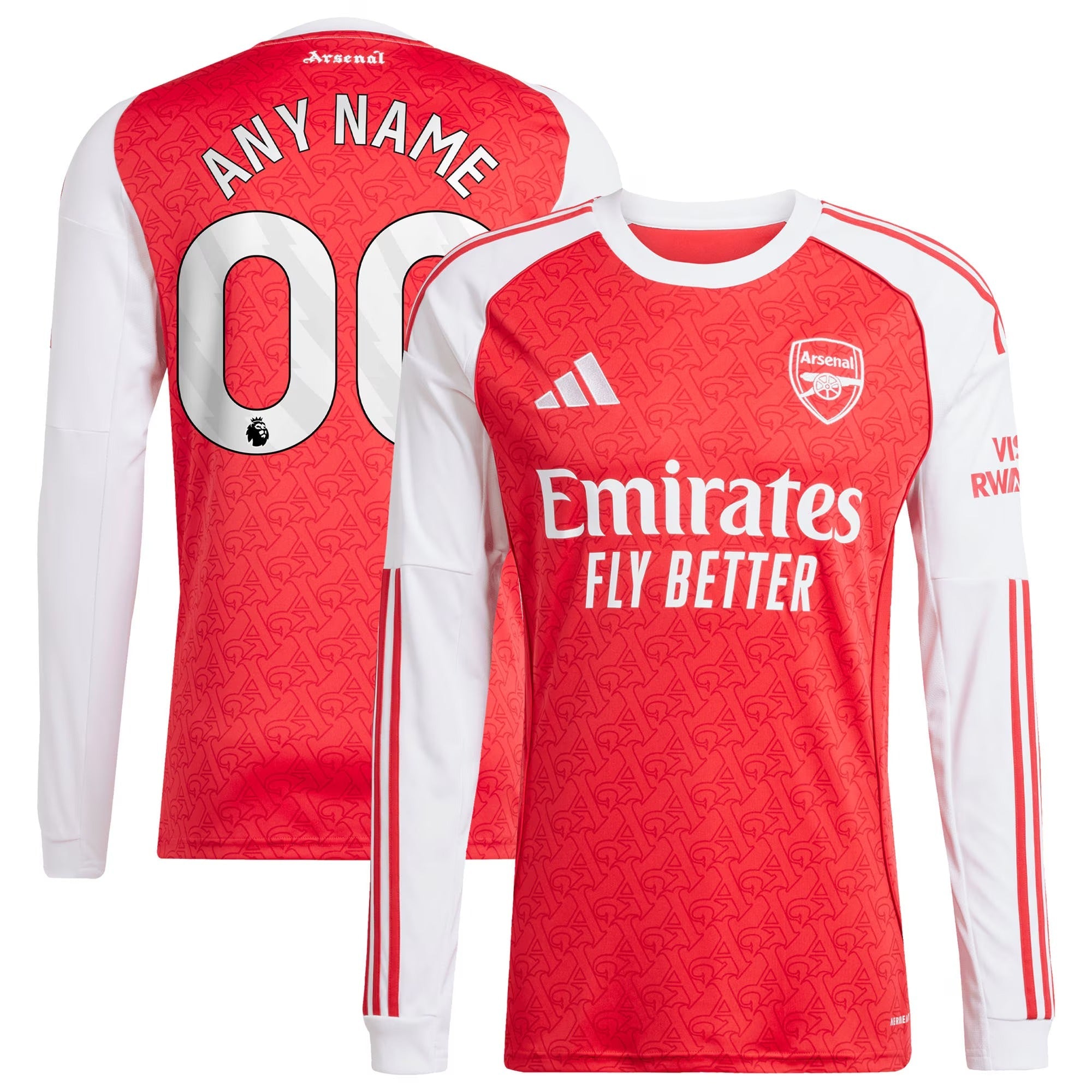 Espoor™ Arsenal adidas 2025/26 Home Long Sleeve Custom Jersey - Red
