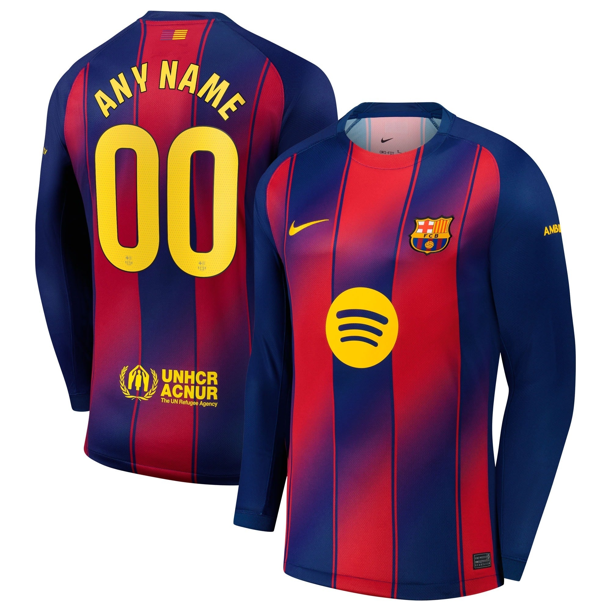Espoor™ Barcelona Nike 2025/26 Home Long Sleeve Custom Jersey - Navy