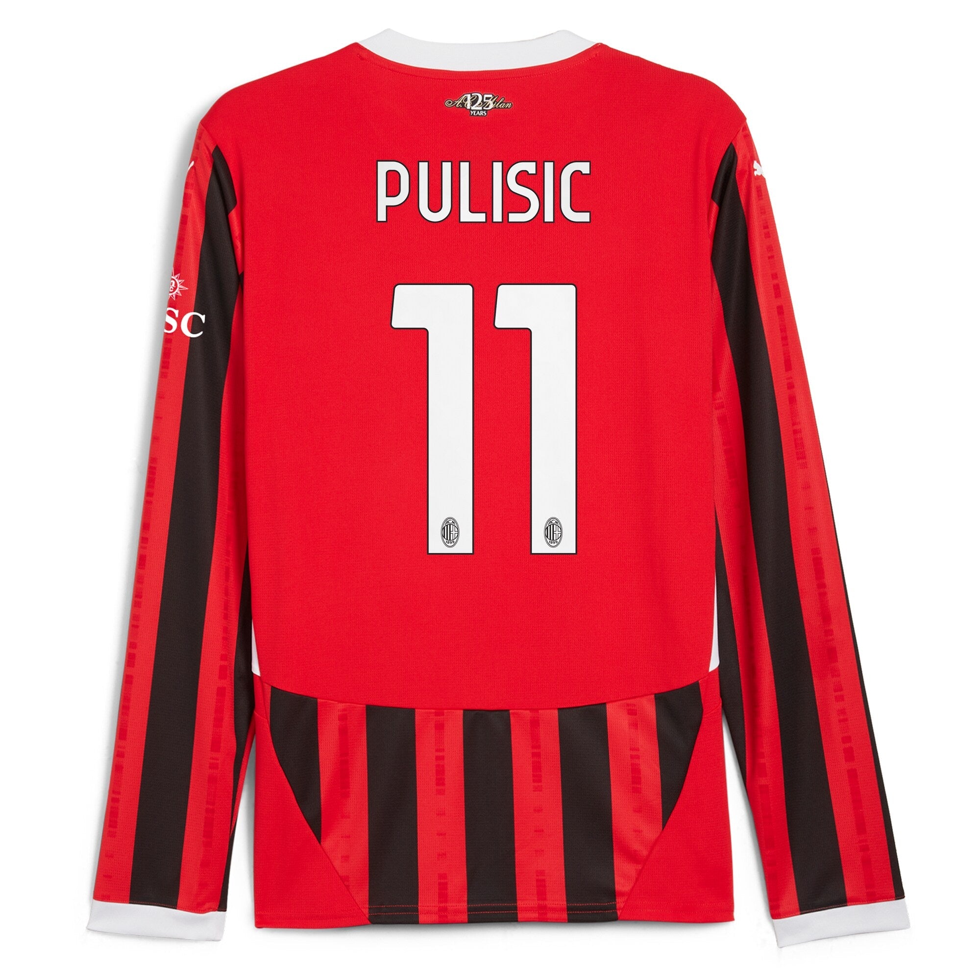 Espoor™ Christian Pulisic AC Milan Puma 2024/25 Home Long Sleeve Player Jersey - Red
