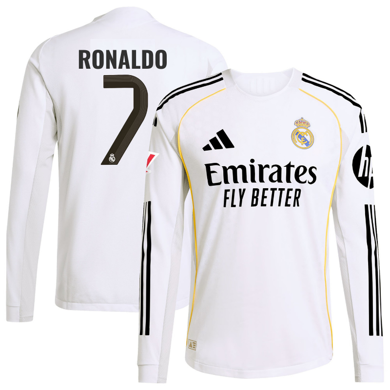Cristiano Ronaldo 7 Real Madrid adidas 2025/26 Home Long Sleeve Jersey - White - Jersey Teams World