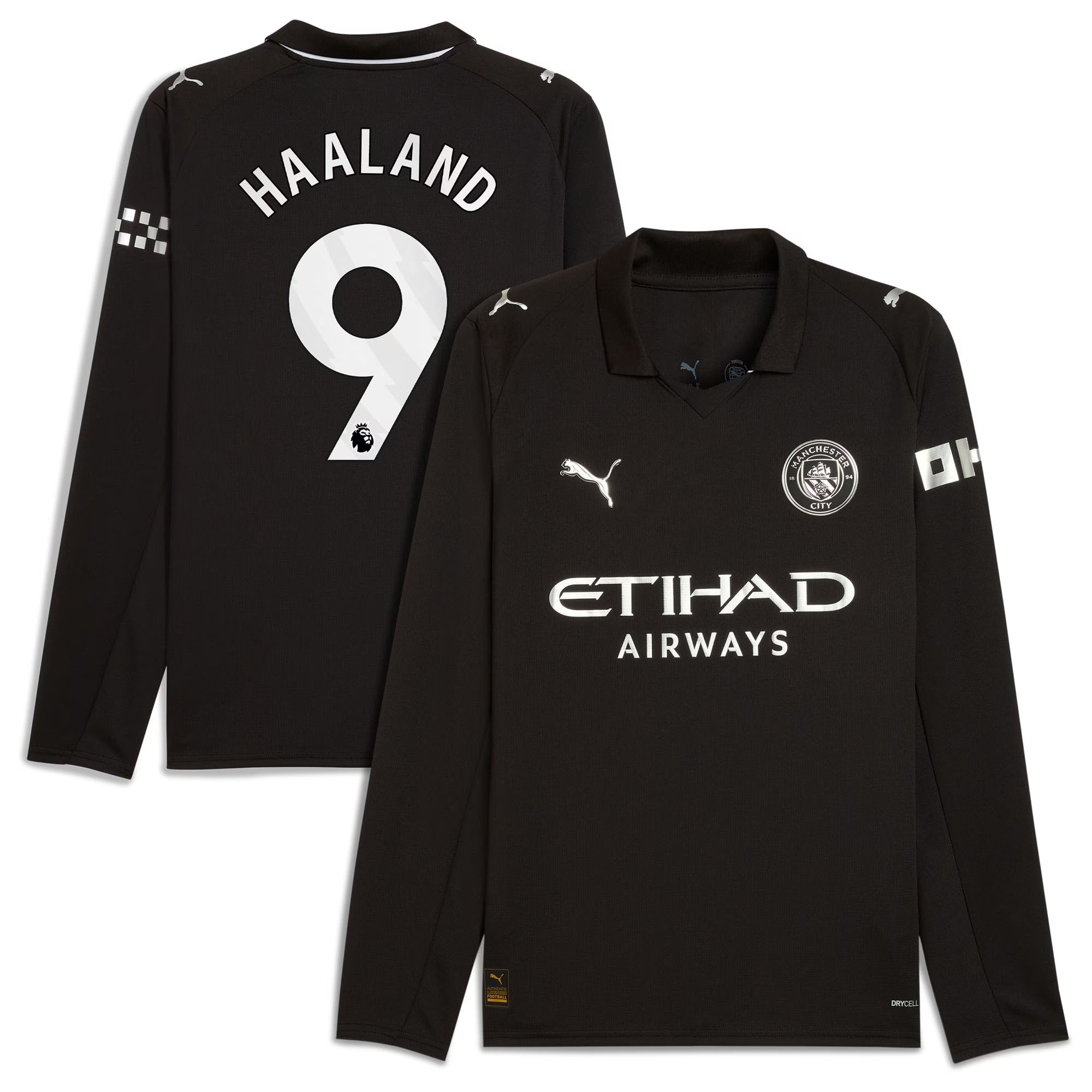 Espoor™ Erling Haaland Manchester City Puma 2025/26 Away Long Sleeve Player Jersey - Black