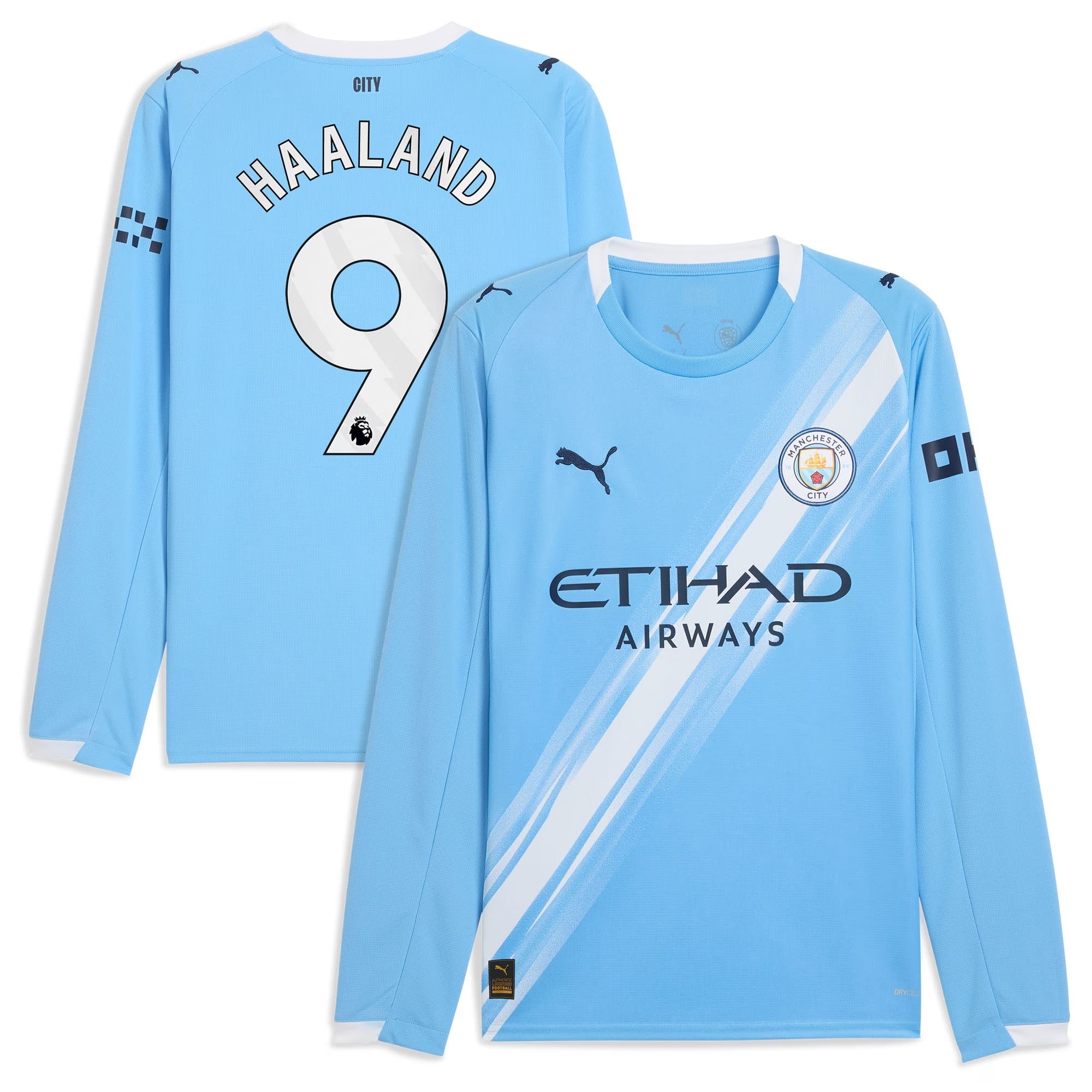 Espoor™ Erling Haaland Manchester City Puma 2025/26 Home Long Sleeve Player Jersey - Sky Blue