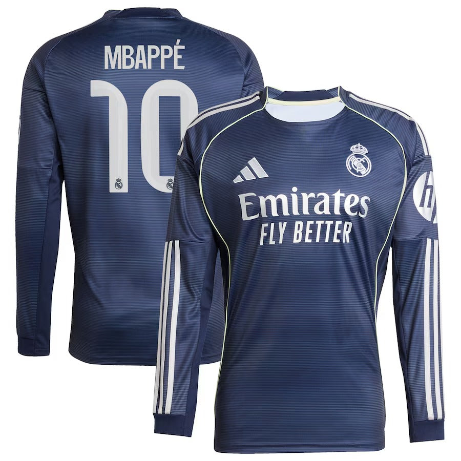 Espoor™ Kylian Mbappé Real Madrid adidas 2025/26 Away Long Sleeve Player Jersey - Blue