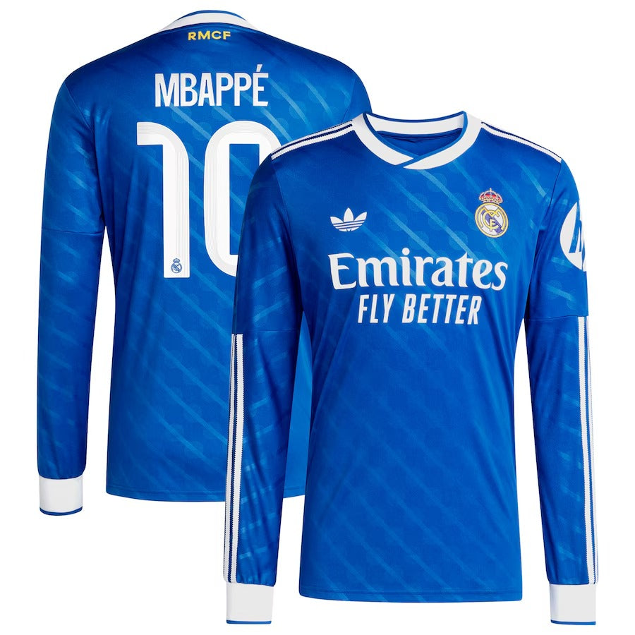 Espoor™ Kylian Mbappé Real Madrid adidas 2025/26 Third Long Sleeve Player Jersey - Blue