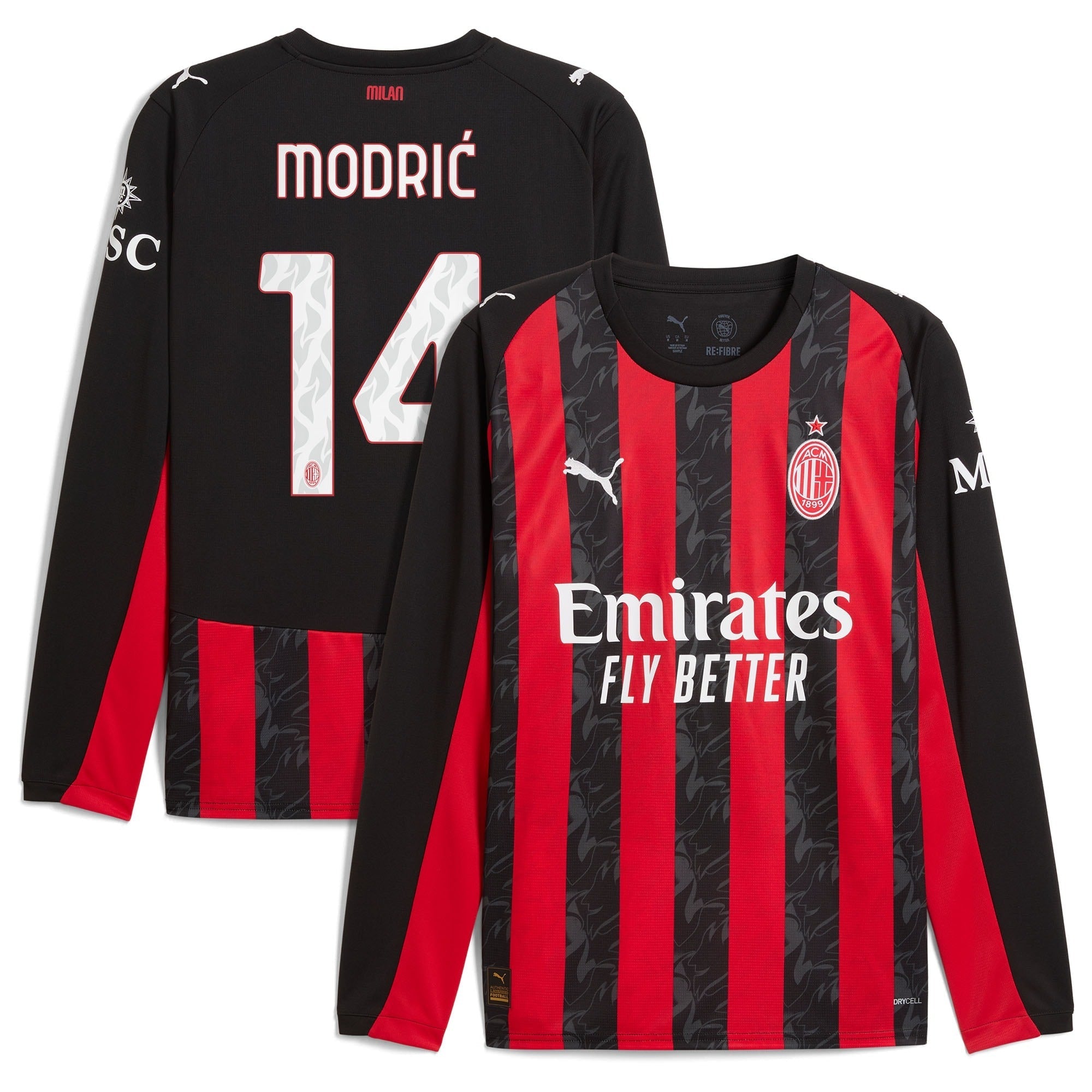 Espoor™ Luka Modric AC Milan Puma 2025/26 Home Long Sleeve Jersey - Red
