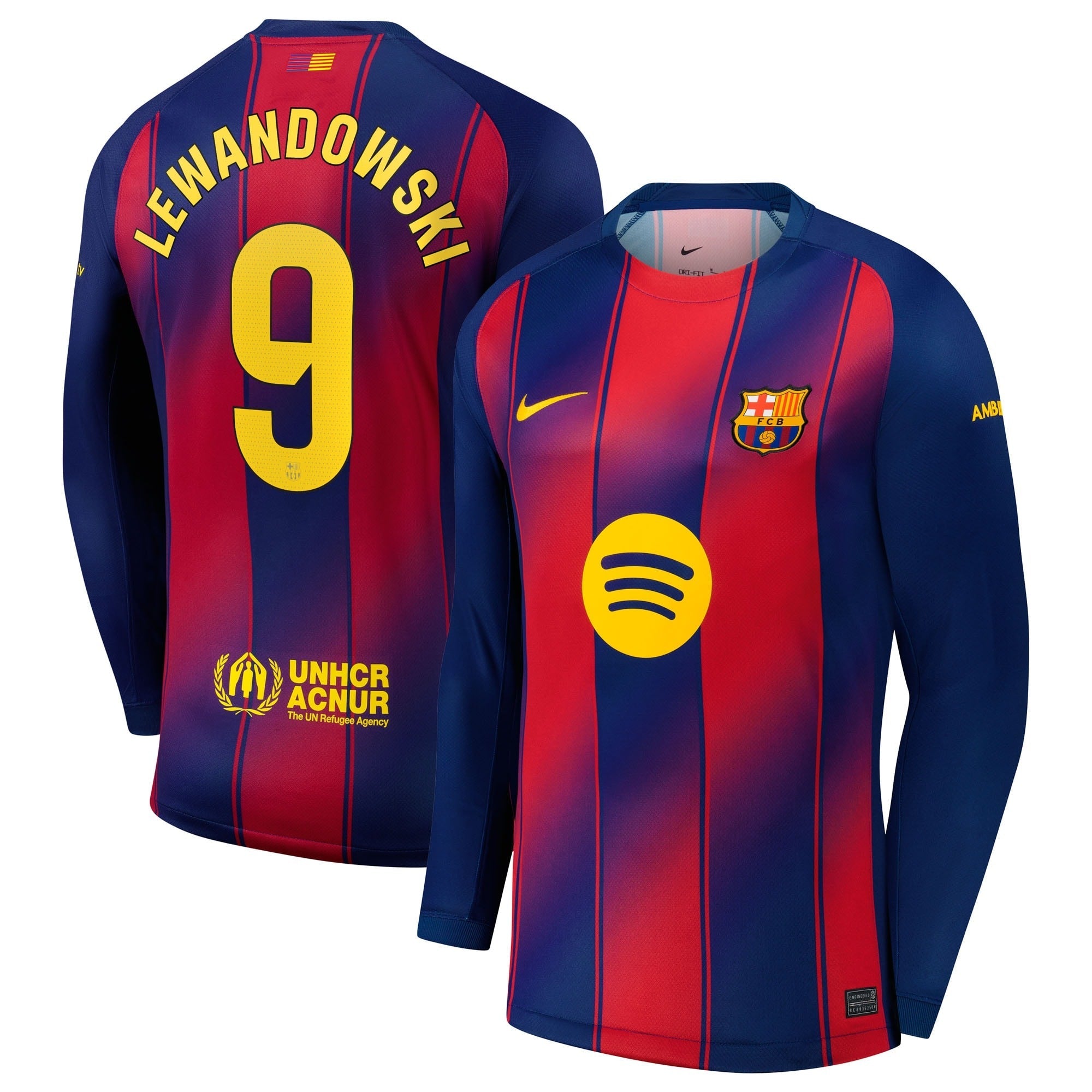 Espoor™ Nike Robert Lewandowski Barcelona 2025/26 Home Long Sleeve Jersey - Navy
