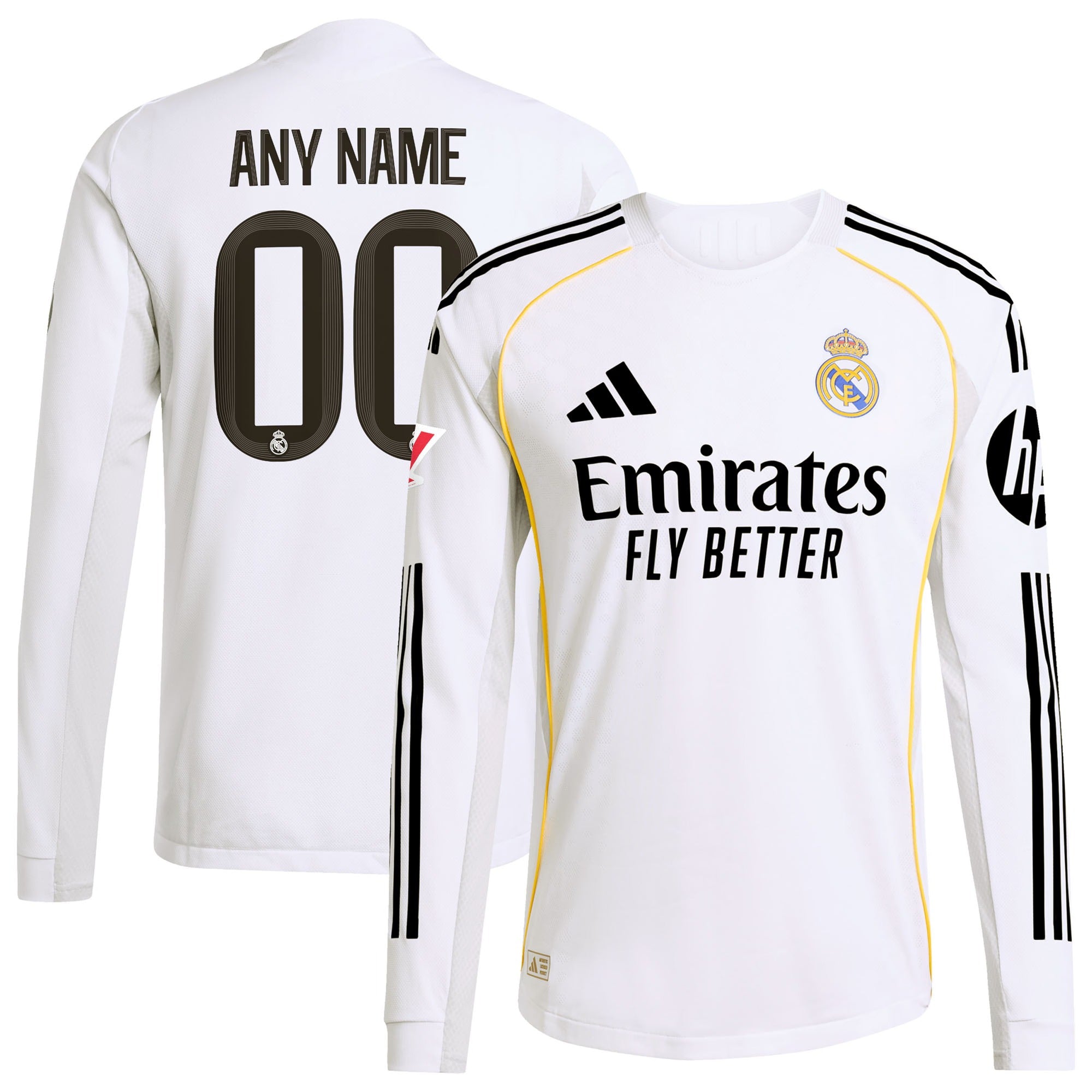 Espoor™ Real Madrid adidas 2025/26 Home Long Sleeve Custom Jersey - White