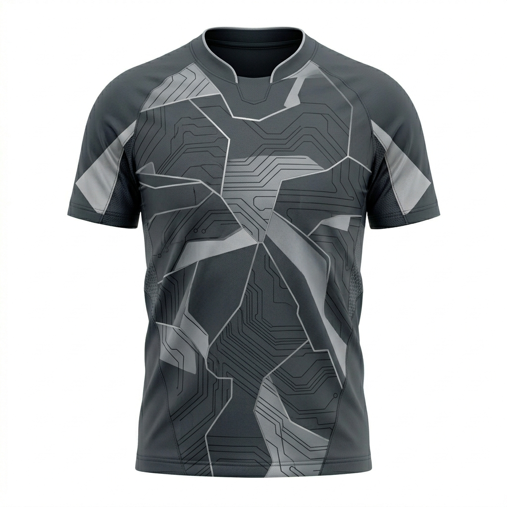espoor™ Men's Cyber-Tech Geometric Soccer Jersey - Slate & Silver Performance Athletic Kit