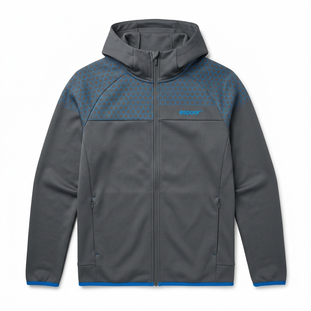 espoor™ Men's Kinetic-Hex Training Hoodie - Stealth Grey & Electric Blue Performance Layer